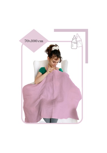 4 Katlı Iç Göstermez Pamuk Müslin Bebek Emzirme Önlüğü Gülkurusu