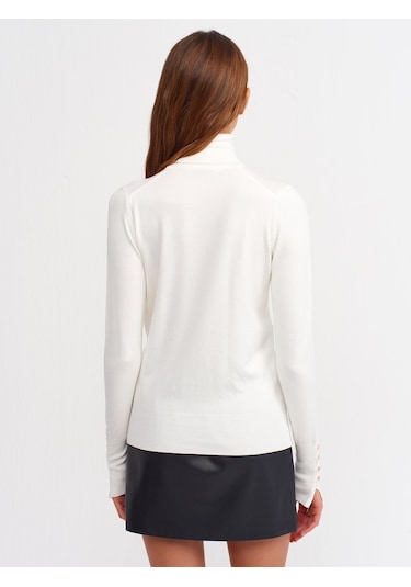 Dilvin Balıkçı Yaka Kolu Droplu Kazak-Ekru - 555888968 Ekru