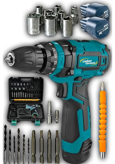 Lieber German TORQ Alman 58 Volt 12 Ah Otamatik Korumalı Çelik Şanzuman 2 Akülü  Matkap Akülü Vidalama Şarjlı Matkap