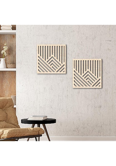 Suntek 2 Adet Geometrik Ahşap Duvar Sanatı Akçaağaç-rengi