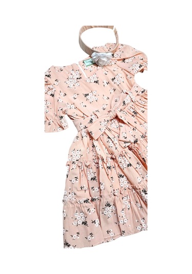 Saç Aksesuarlı Çiçekli Kız Çocuk Elbise SOMON