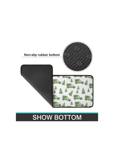 Noel Desenli 2'li Mutfak Matı, Anti-yorgunluk, Yastıklı Ve Kaymaz, Mutfak Ve Ofis İçin Noel Yeşil Kamyon