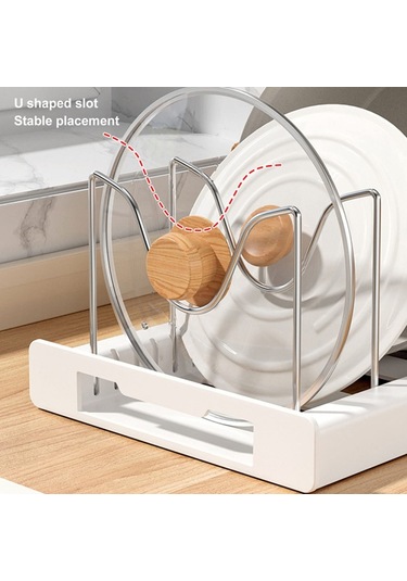 Geri Çekilebilir Ayarlanabilir Mutfak Depolama Rafı Tencere Kapağı Bulaşık Tava Depolama Standı - Gri