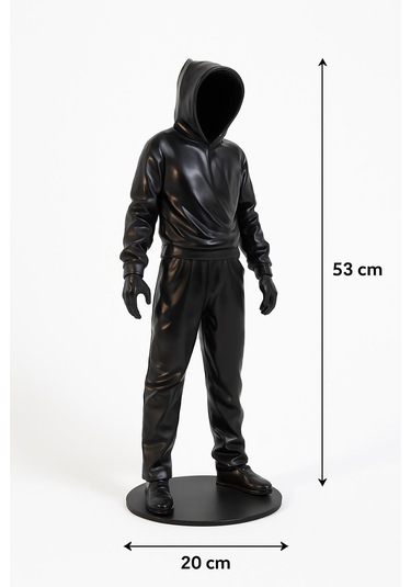 Cajuart Büyük Boy Siyah Holigan Kapüşonlu Gölge Adam Biblo Dekor 1 Adet