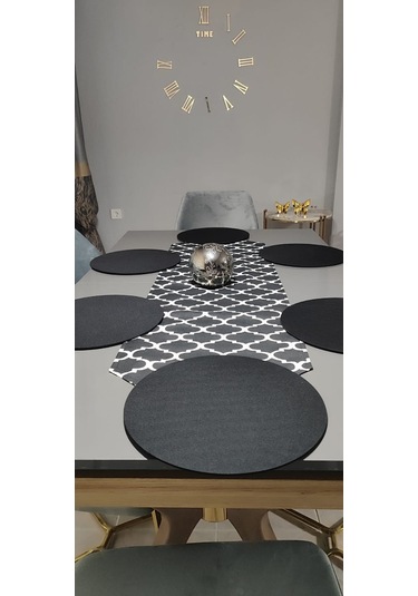 Y&S Home Tekstil Klasik Desenli Runner ve Supla Takımı 6'lı Siyah