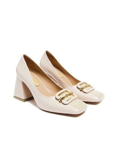 Bestello Tokalı Neolit Taban Kalın Topuklu 281-0402 Kadın Ayakkabı Bej