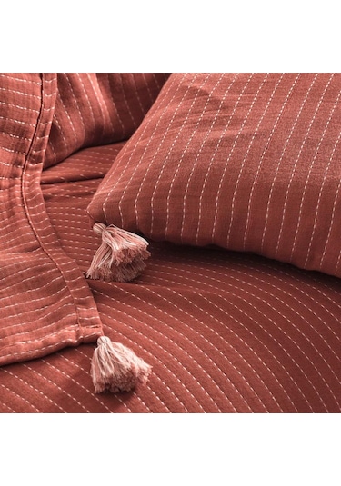 Jakarlı Müslin Yatak Örtüsü Çift Kişilik Costa Kiremit