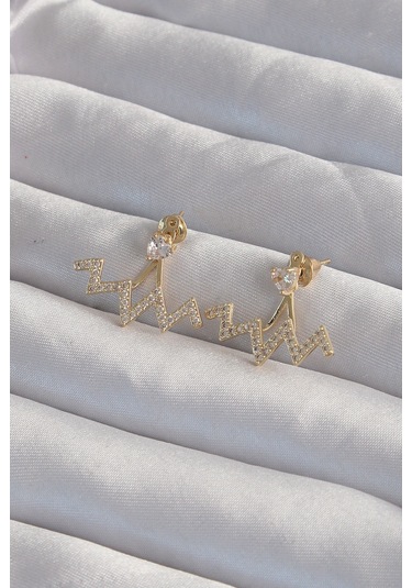 Pirinç Gold Renk Zirkon Taşlı Zikzak Küpe - Ebj240820w26703 Diğer