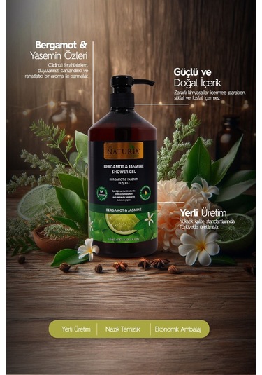Bergamot & Yasemin Duş Jeli - Ferahlatıcı, Aromatik Ve Nemlendirici Günlük Temizlik Jeli 1000ml Bergamot - Yasemin