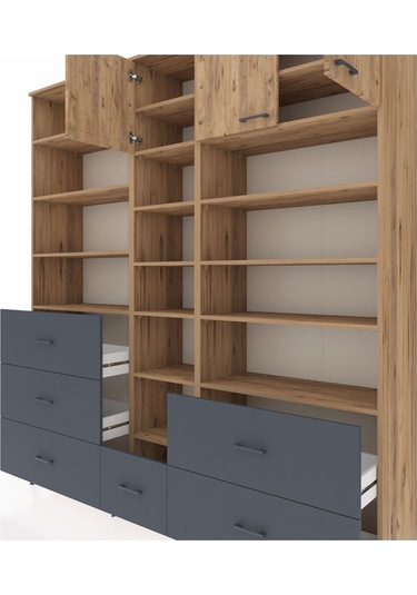 Hyperion Dolap 17 Raflı 6 Çekmeceli 3 Kapaklı 220x44x243 Çam-çam/antrasit Atlas Çam/antrasıt