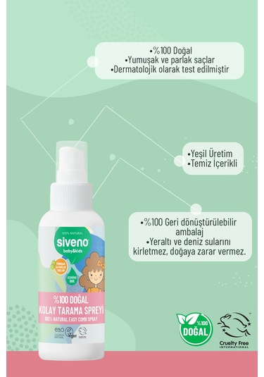 Siveno %100 Doğal Kolay Tarama Spreyi Çocuklar İçin Nemlendirici Hindistan Cevizi Yağlı 100 ml