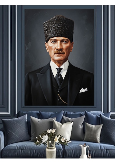 Ciddi Atatürk Portresi Tablosu Dekoratif Kanvas - Mdf Ahşap Tablo