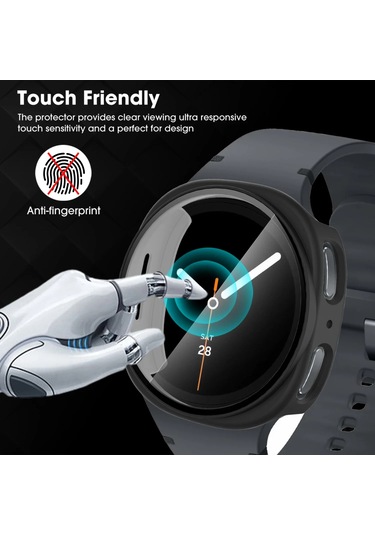Samsung Galaxy Watch 8 40/44mm Sert Tamponlu Dahili Filmlerle Uyumlu Temperli Cam Ekran Koruyuculu Darbeye Dayanıklı Saat Kılıfı