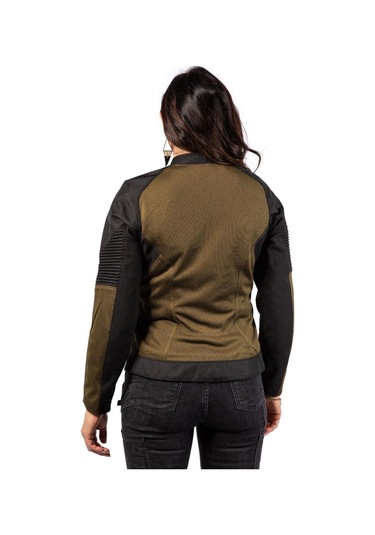 Icon Womens Overlord 3 Mesh Camo Korumalı Kadın Motosiklet Montu Siyah Yeşil