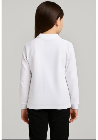 Gala Yakalı Düz Uzunkol Unisex Tişört BEYAZ