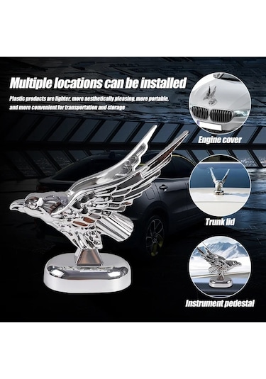 Sones Araba Kaputu Dekorasyonu 3d Yayılmış Kanatlar Uçan Kartal Modifikasyonu Evrensel Araç Amblemi Gümüş