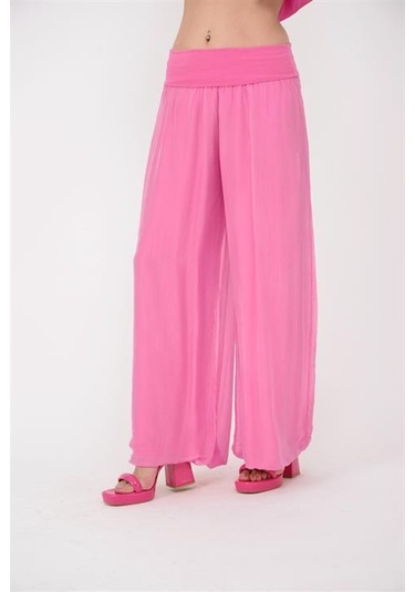 Bohem Stil Italyan Korse Belli Astarlı İpek Pantolon Pembe