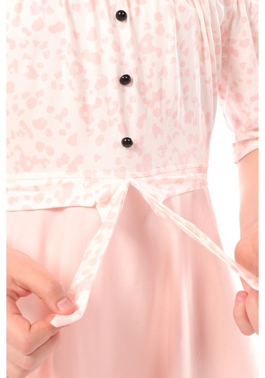 Toontoy Kız Çocuk Leopar Desenli Askılı Elbise Pudra