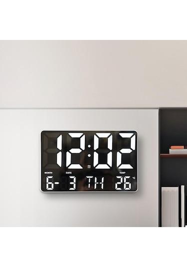 Didadodo Suntek Led Duvar Saati Beyaz 10 Sıcaklık Göstergeli Uzaktan Kumandalı Beyaz