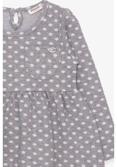 Breeze Kız Çocuk Uzun Kollu Elbise Puantiye Desenli 4-8 Yaş, Açık Gri Melanj Açık Gri