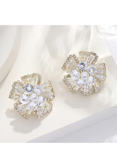 Ganzhoushop Yeni Retro Mücevher Lüks Küpe Kristal Kırmızı Kadın İçin Şık Çiçek Desenli High-end Görünümlü Takı Kırmızı