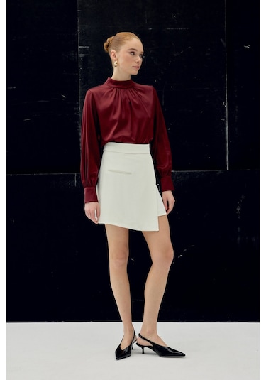 Sateen Talia Şort Etek - Ekru-137065 Ekru