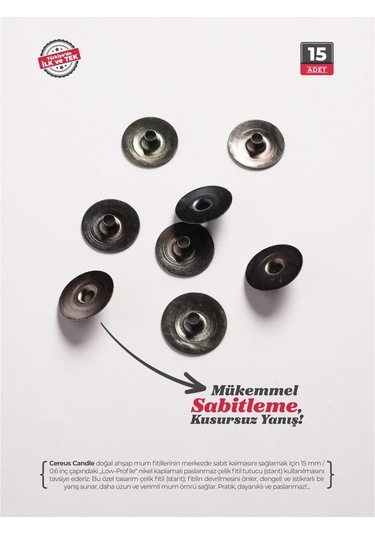 Ahşap Mum Fitili 7 Mm Genişlik Nikel Kaplama Çelik Taban + 3m Köpük Bant, 15 Li Set Cereus Ahşap