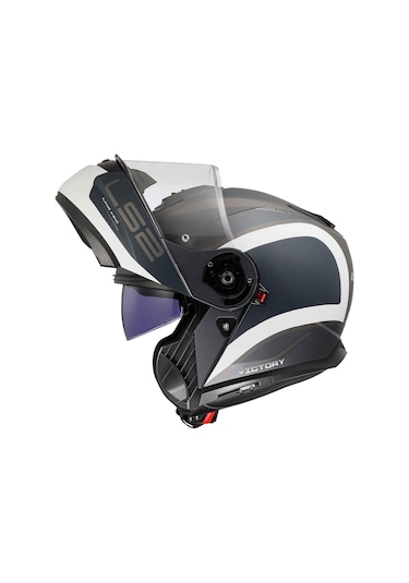 Ls2 Strobe 2 Victory Çene Açılır Kask Mat Titanyum - Beyaz - Mavi