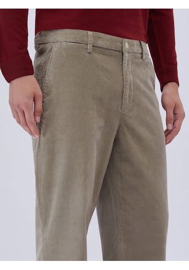 Kip Bej Dokuma Kadife Casual Pamuk Karışımlı Pantolon Bej