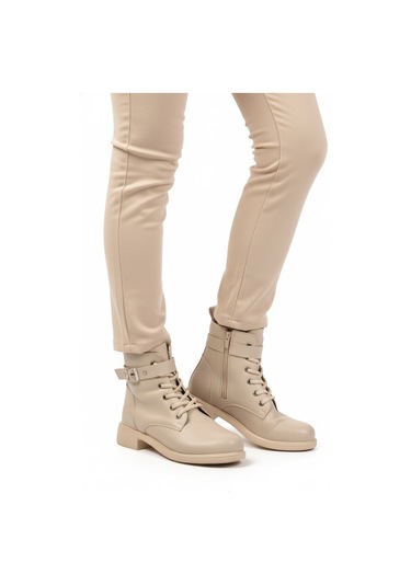 Bej Cilt Kaymaz İçi Polarlı Fermuarlı Kadın Bot 209151 Z Bej Cilt