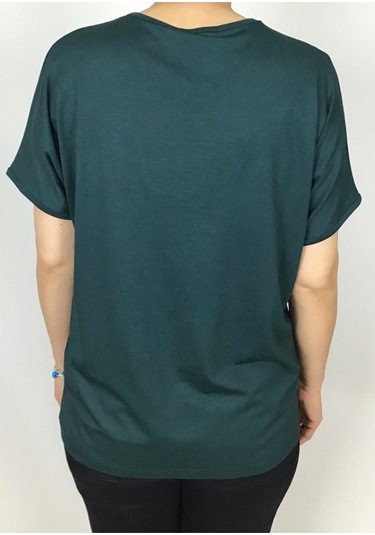 Kısa Kol V Yaka Likralı Düz Penye Bluz Zümrüt