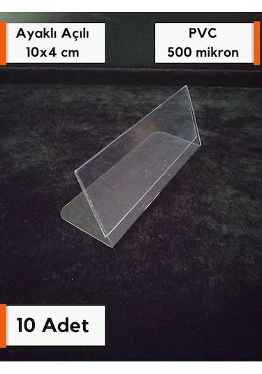 10 Adet Pvc Şeffaf Etiketlik 10x4 Cm Ayaklı Kart Tutucu İsimlik