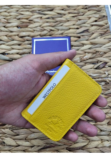 Westpolo İsme Özel 1026 Hakiki Deri Unısex Kartlık Sarı