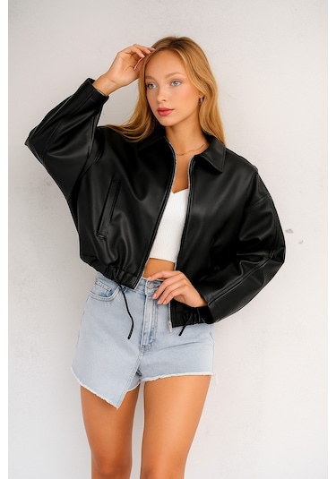 Prifaldi Pb Oversize Bomber Deri Ceket Siyah