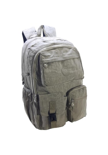 Klinkır Okul Çantası Lise Ortaokul Üniversite Kadın Sırt Çantası Hafif Kumaş Çok Cepli Bej