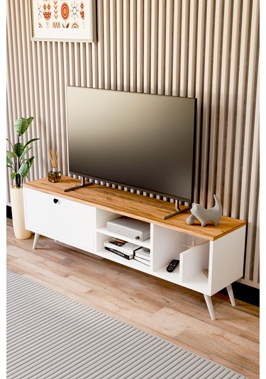 Lena Tv Sehpası, Tv Standı, Televizyon Ünitesi Beyaz - Atlantik Çam