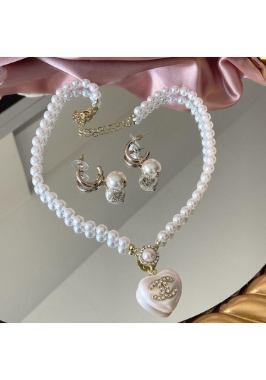 Kalp İncili Princess Gold Çelik Set Çok renkli