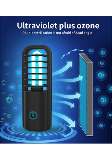 Uv Işık Şarj Edilebilir Ultraviole Işık Taşınabilir Uv Lamba Ultraviole Ve Ozon Temizleme Işığı Mobil Ultraviole Lamba Siyah