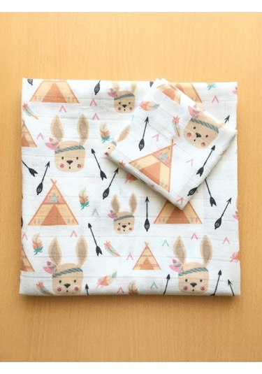 Müslin %100 Organik Pamuk Kumaş Örtü Battaniye 100x100cm+ Ağız Mendili Hediyeli Bej Bej