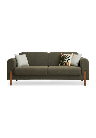Zara Ahşap Ayaklı Yeşil 3 Lü Kanepe Yeşil