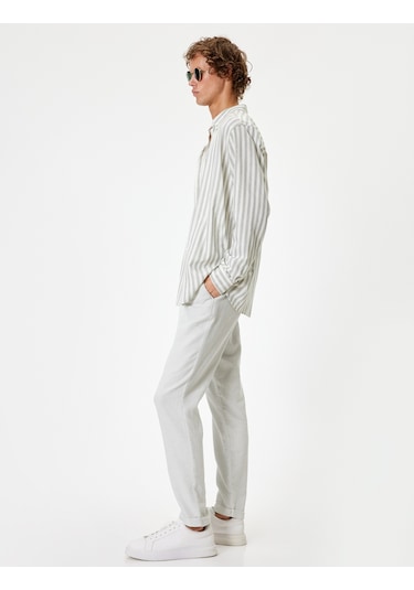Koton Keten Chino Pantolon Cep Detaylı Gri Desenli 4sam40225hw Gri