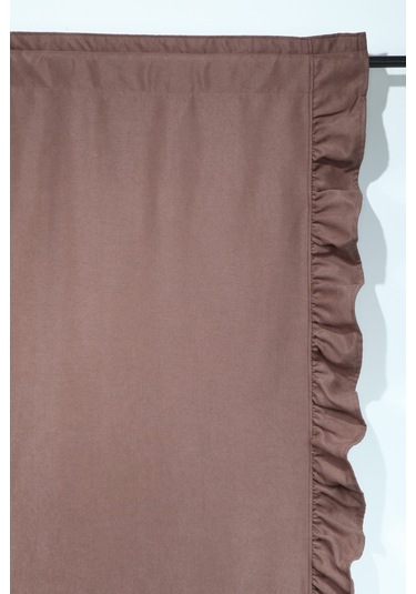 Poli Perde Çift Kanat Dikey Fırfırlı Kahve Rengi