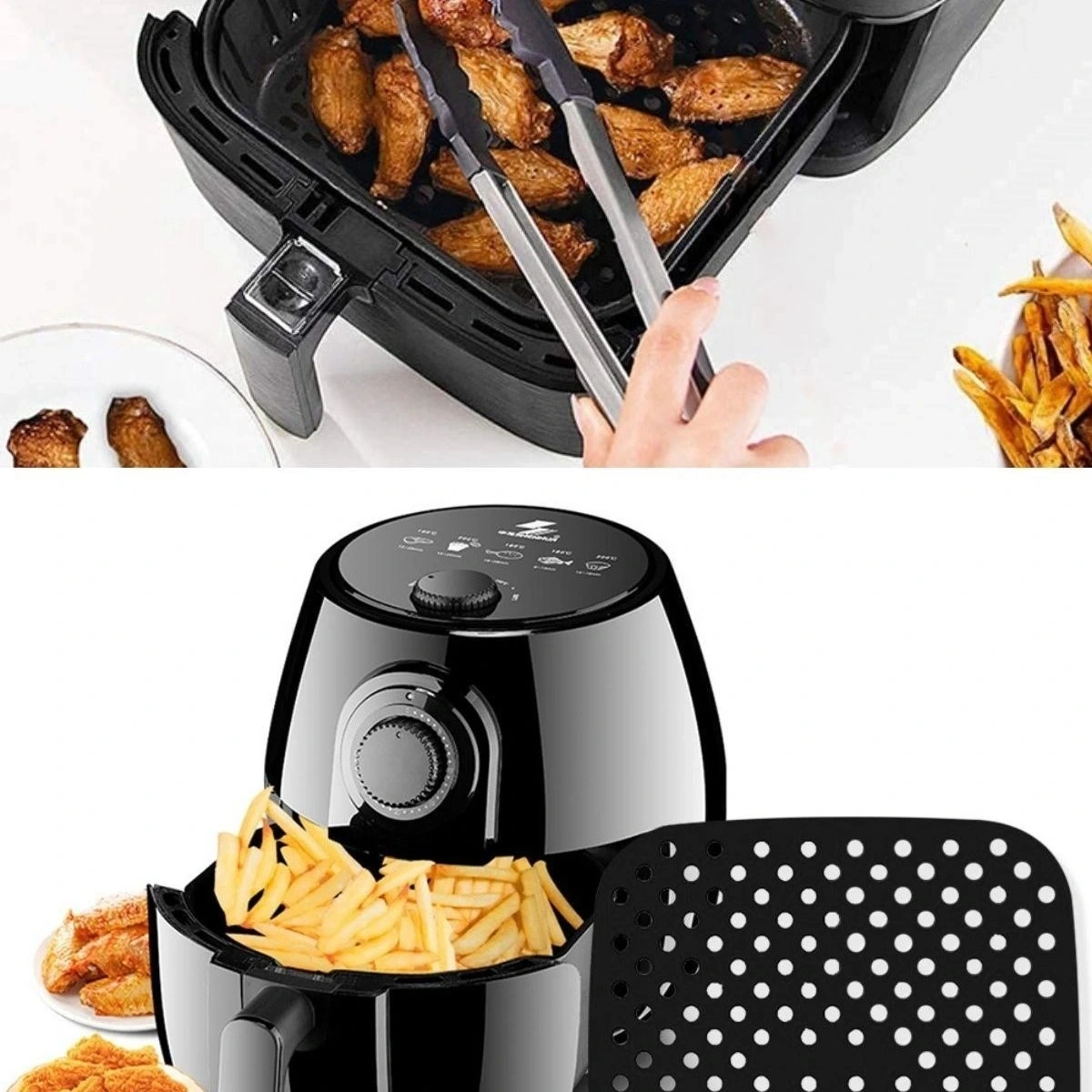 Siyah Isıya Dayanıklı Yıkanılabilir Silikon Fırın Ve Airfryer Kare Model Pişirme Matı 21,5 Cm
