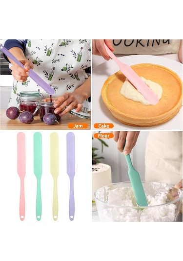 Neevoyu 4 Renkli Isı Dayanıklı Silikon Kek Spatula Seti - 25 Cm Boy, Kaymaz Yüzey, Karıştırma Ve Sürme İçin Mutfak Gereci Pembe, Sarı, Yeşil, Mor