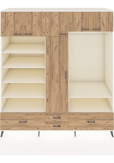 Kronos Dolap 18 Raflı 4 Çekmeceli Tek Askılı 220x59x243 Aytaşı-çam/çam Atlas Çam/atlas Çam