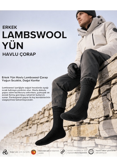 Bolero E99 Erkek Yün Havlu Lambswool Çorap Siyah