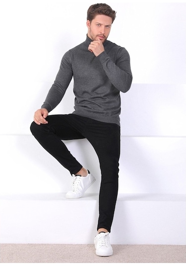 Ferraro Antrasit Balıkçı Yaka Pamuk Kazak Antrasit