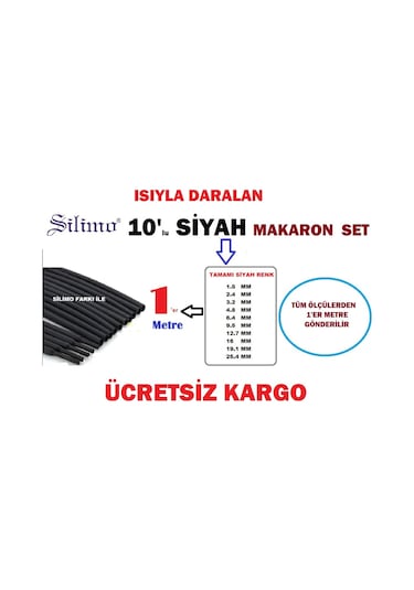 Isı Ile Daralan Makaron 10 Lu Set (Hepsinden 1'Er Metre) Tamir Ka