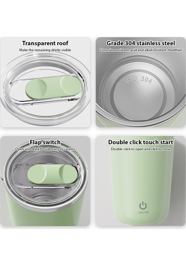 Mufunye Otomatik Karıştırmalı 350ml Şarjlı Paslanmaz Çelik Termos - Ofis/spor Salonu İçin Beyaz