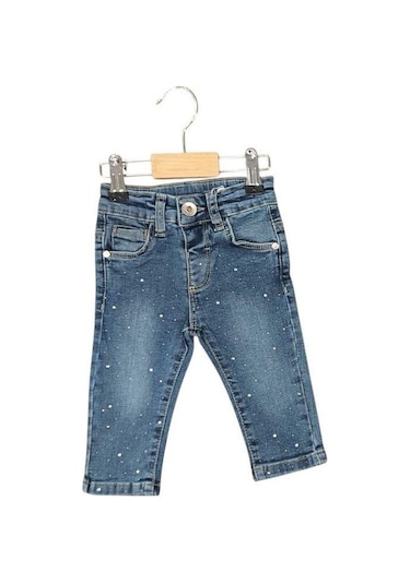 Çikoby Kız Bebek Taş İşlemeli Esnek Kot Pantolon-15852 Mavi